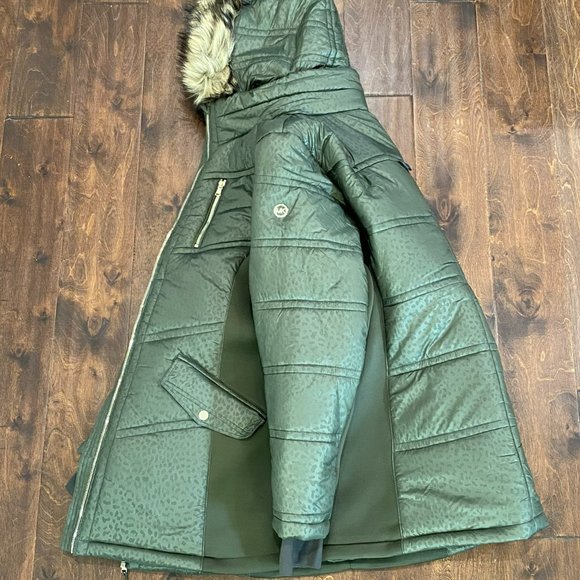 Michael Kors Michael Faux-Fur-Trim Hooded Mixed-Media Puffer Coat in Green XXL - Picture 6 of 15